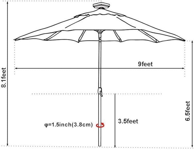 EliteShade USA 10-Year-Non-Fading Solar 9ft Market Umbrella with 80 LED Lights Patio Umbrellas Outdoor Table Umbrella with Ventilation,Forest Green
