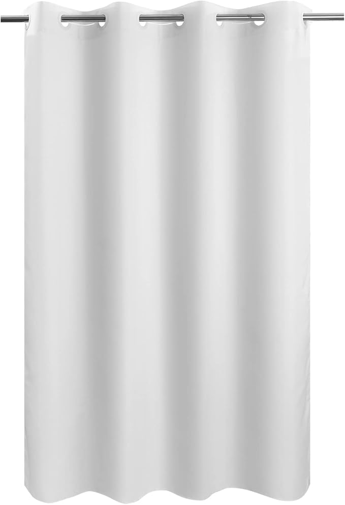 River Dream No Hook 60" Width Shower Curtain Microfiber - Soft Fabric Shower Stall Curtain Hotel Grade, Waterproof & Machine Washable, White, 60x74