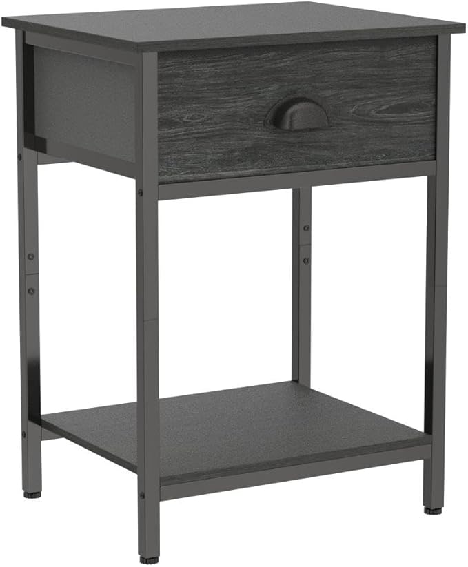 Nightstands Set of 2, Industrial End Table with Fabric Drawer&Storage Shelf, Small Bedside Table Organizer for Small Space for Living Room, Tall 23.6" Night Stand for Bedroom, Black Oak