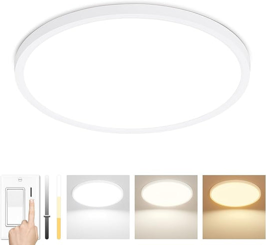 12Inch LED Ceiling Lights Flush Mount, Dimmable 3000K 4500K 6000K CCT, Low Profile Surface Mount Light Fixtures, 24W Thin Flat LED Panel Lights for Bedroom Bathroom Kitchen