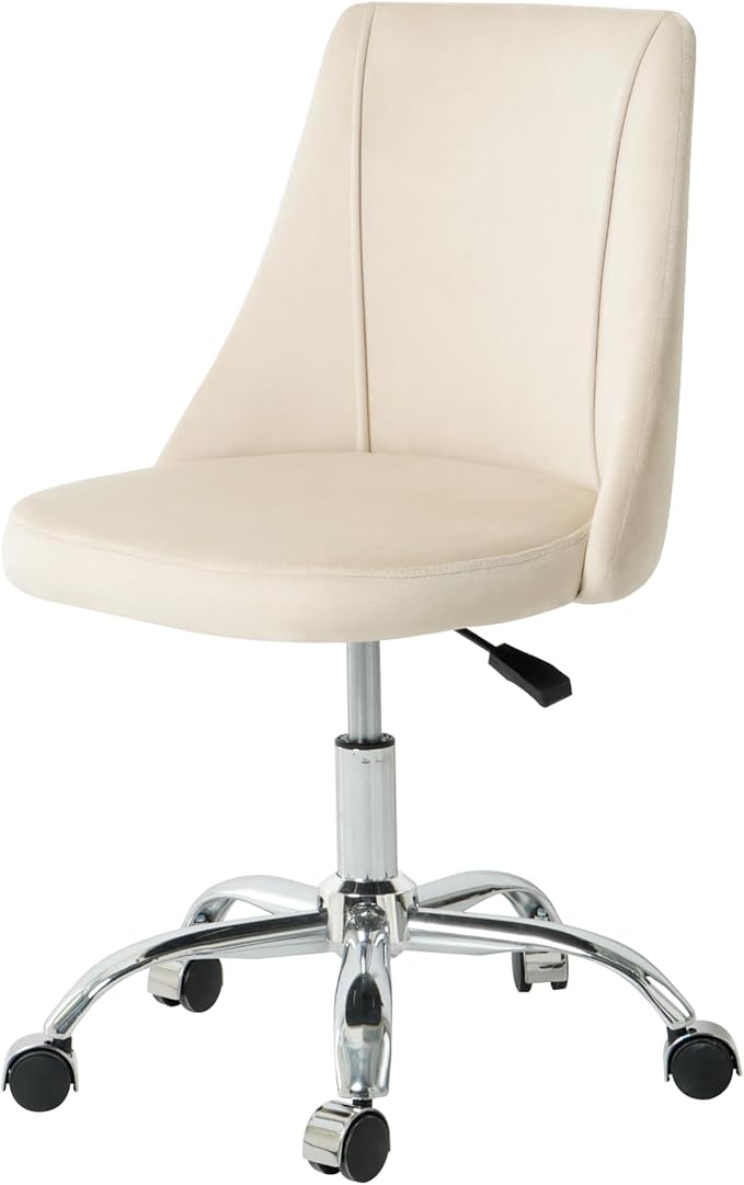 Furnimart 360° Swivel Rolling Desk Chair, Height Adjustable Vanity Chair with Silver Legs, Cute Task Chair with Wheels for Dorm Bedroom Studying Small Places (Velvet White)