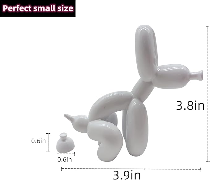 Balloon Dog Mini Poop Dog Decoration Desktop in Living Room Art Animal Small Statue, Bookshelf Decor (White)