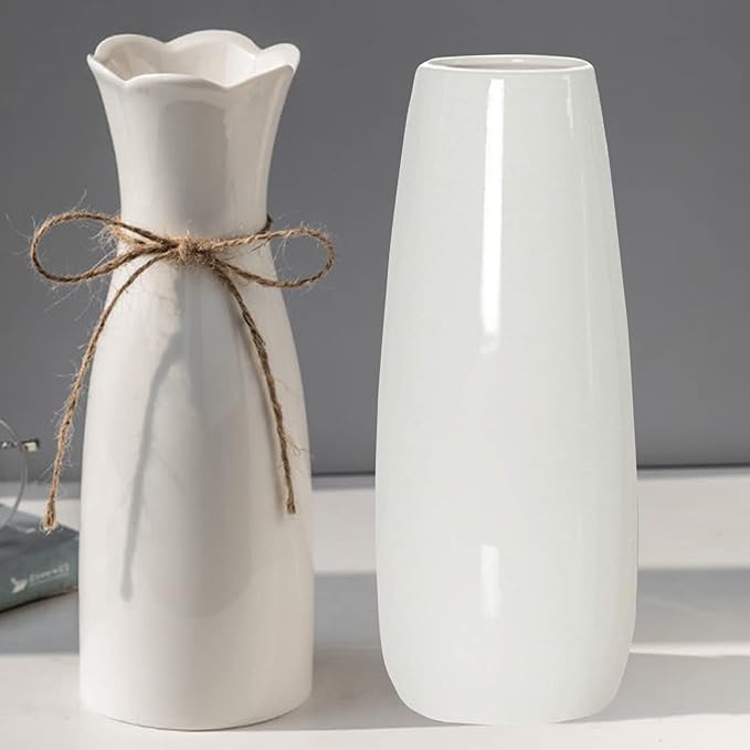 2 Ceramic Vase White Flower Vase for Home Decor Modern 7.9 inch Mini Vase for Table Shelf Home Decor Vase for Fireplace Bedroom Kitchen Living Room Wedding Office Desk Birthday Gifts