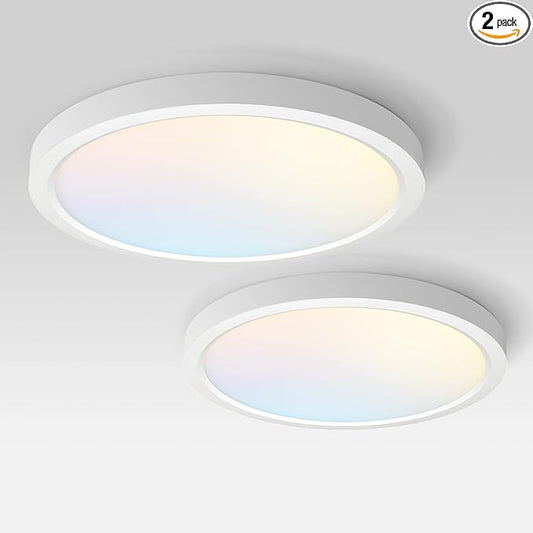 ASD LED 18" Round Flush Mount Ceiling Light Fixture, Low Profile Surface Lighting | 5CCT, Dimmable, Ultra-Thin, ETL Listed | 32W 2600LM 2700-6000K 100-277V | Kitchen, Hallway Lamp | White, 2 Pack