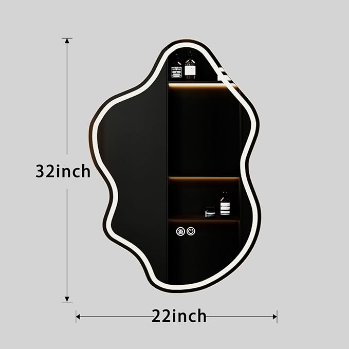 32"x 22" Irregular LED Bathroom Mirror with Lights,Cloud Smart LED Mirror for Bathroom,Dimmable Lighted Bathroom Mirror with Anti-Fog, Backlit and Front Lighted Asymmetrical Vanity Mirror