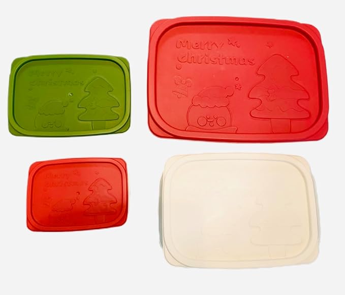 Plastic Food Storage Container Set, 4 Containers with Lids, Assorted Colors (RECTANGULAR JOLLY)