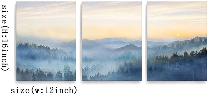 Wall Decor for Bedroom 3 Panel Sunrise Misty Forest Print Picture Paintings Wall Art for Living Room Bathroom Framed Canvas Artwork Modern Room Wall Decorations Size 12x16 x 3 Piece Ready to Hang