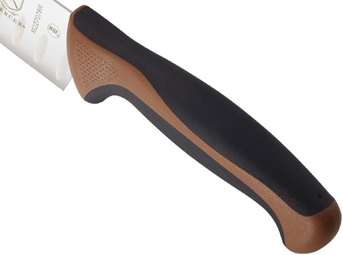 Mercer Culinary Millennia Color Handle Cutlery 7" Santoku Knife (Granton Edge) Brown