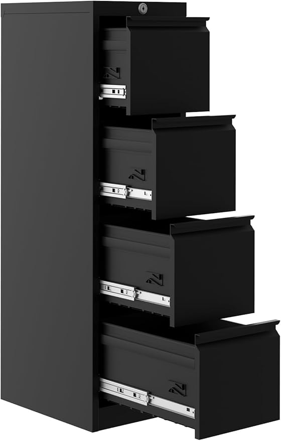 4-Drawer File Cabinet with Lock - Heavy Duty Metal Filing Cabinet for Letter/Legal/A4/F4 Documents - Vertical Storage for Home Office | Requires Assembly, Black