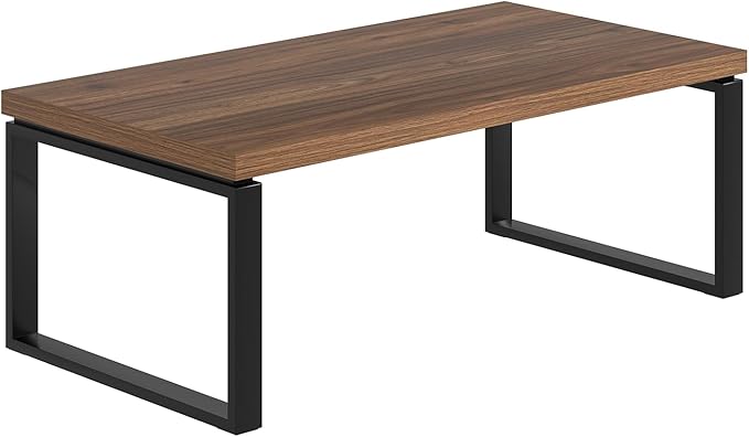 EXCEFUR Modern Coffee Table, Industrial Center Table for Living Room, Wood and Metal Rectangle Cocktail Tea Table for Home Office, Easy Assembly, Walnut, 47 Inch