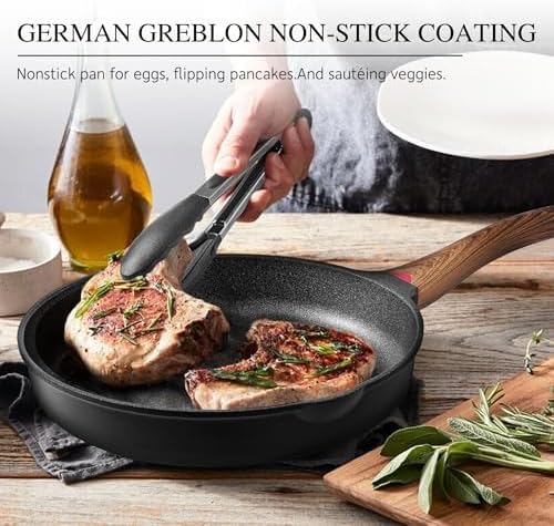 Vinchef Non Stick Frying Pan with Lid,9.5 Inch Anti Scratch Skillet Cast Aluminum Cookware, Induction Compatible Black