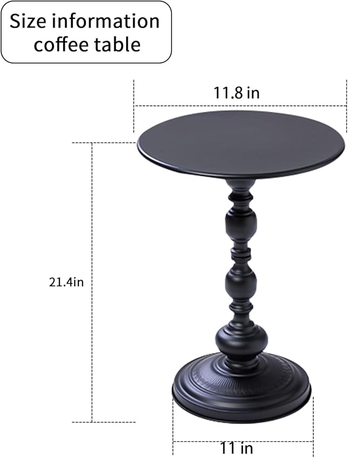 Elegant Vintage Round Side Table with Roman Columns - Sturdy Metal Design, Perfect as a Coffee, End, Tea, or Leisure Table for Living Room and Bedroom Decor ,21 (H) *11.8 (W) (Black Small -1 piece)