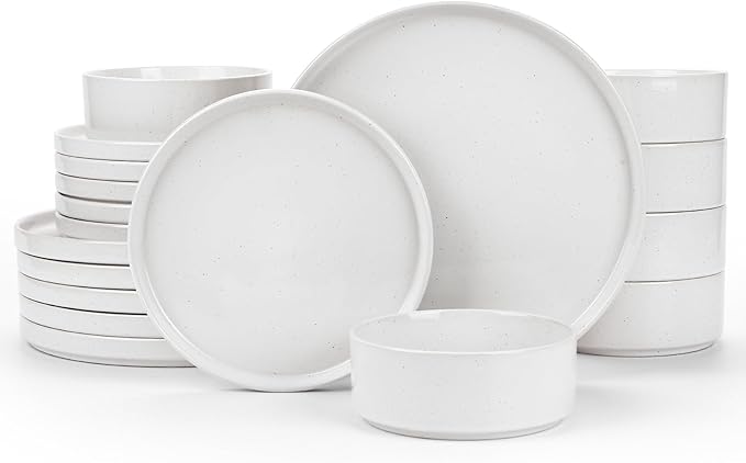Famiware Nebula Plates and Bowls Sets, 18 Pieces Dinnerware Sets, Dishes Set for 6, White