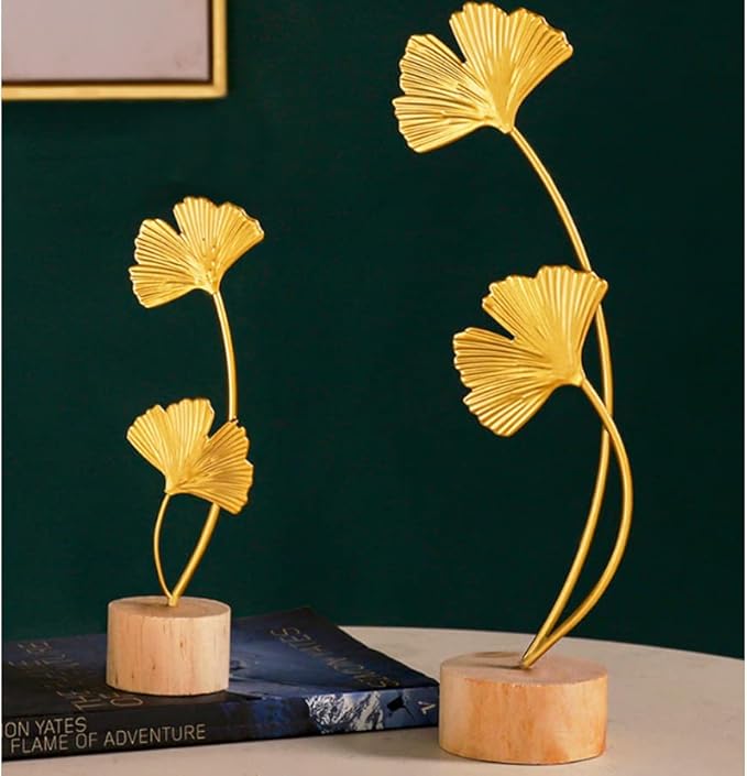 ARFUKA Decoraciones para Salas De Casa Ginkgo Leaf Statues Desktop Sculpture Ornaments Gold Home Decor for Living Room, Bedroom, Office Desktop, Cabinets Pack of 2