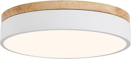 Led Flush Mount Ceiling Light: 11.8" Dimmable 5CCT Overhead Ceiling Lighting Fixture - Morden White Round Close to Ceil Lights - Flat Wood Minimalist Light Fixtures for Living Room Laundry Bedroom