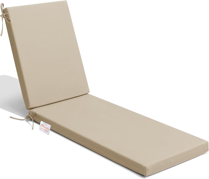 Crestlive Products Sunbrella Chaise Lounge Cushion, Outdoor Chair Cushion for Patio Furniture, Waterproof Lounge Cushions for Pool, Deck, Lawn, 72''L x 21''W, Canvas Antique Beige