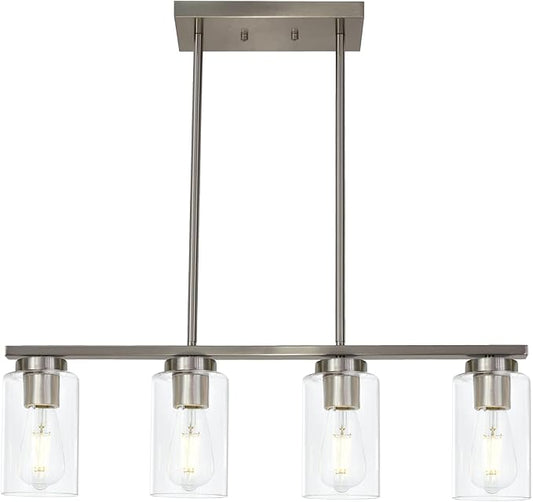 Modern Kitchen Island Light with Clear Glass Shades, 4-Lights Hanging Lighting Fixtures in Brushed Nickel for Dining Room