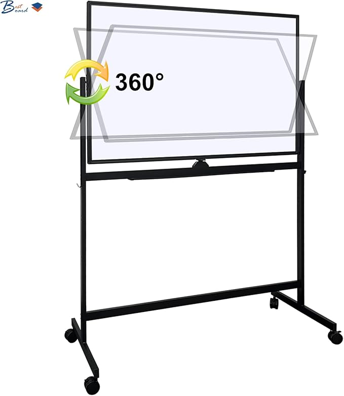 Large Rolling Whiteboard on Wheels, 48" x 32" Height Adjust 360° Double-Sided Mobile White Board with Stand,Portable Standing Magnetic Dry Erase Board Easel for Home Office Classroom