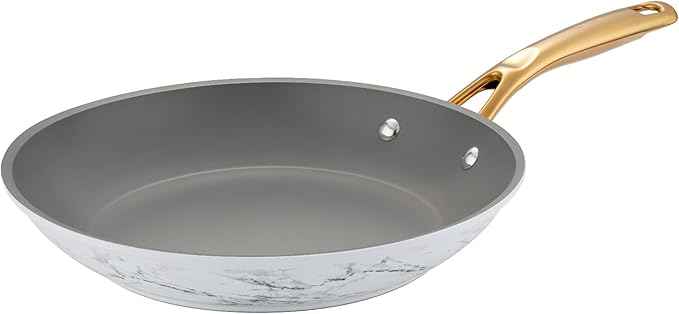 Frying Pan Nonstick, 10 Inch Skillet Easy to Clean, Kitchen Fry Pan without PTFE & PFOA, Compatible with All Stovetops, Lightweight and Durable, Marble White