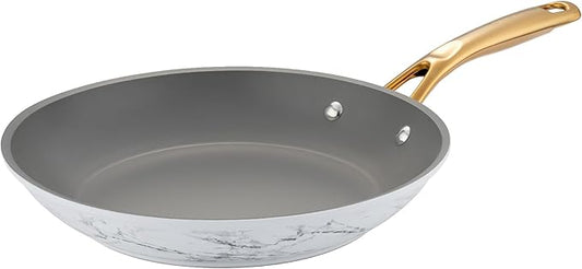 Frying Pan Nonstick, 10 Inch Skillet Easy to Clean, Kitchen Fry Pan without PTFE & PFOA, Compatible with All Stovetops, Lightweight and Durable, Marble White