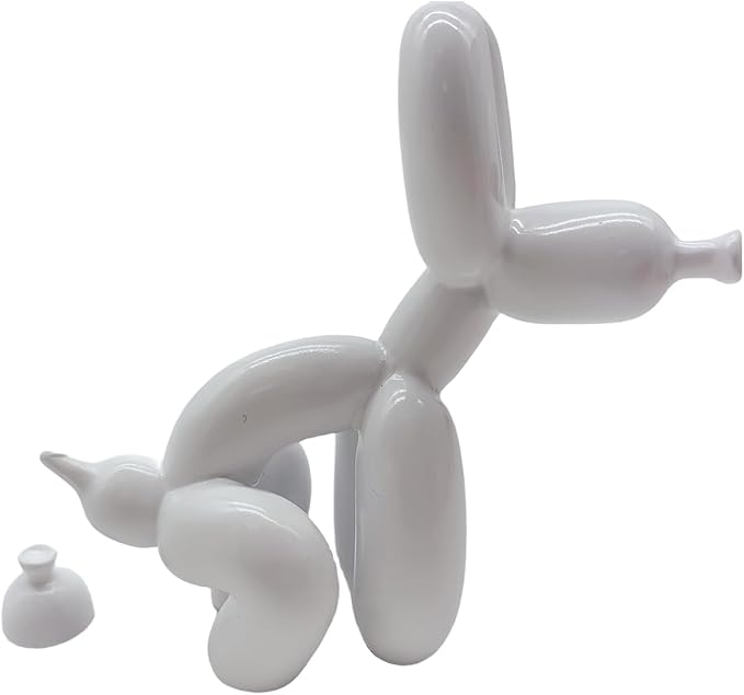 Balloon Dog Mini Poop Dog Decoration Desktop in Living Room Art Animal Small Statue, Bookshelf Decor (White)