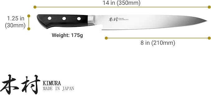 Kimura Sushi Knife, [Made in Japan], 8 inch Professional Chef Knife, Ultra Sharp High Carbon Molybdenum Stainless Steel Kitchen Knives, Chefs Knives with Ergonomic Handle - Japanese Sashimi