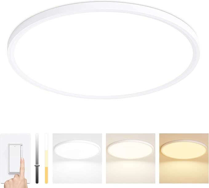 20 Inch Dimmable LED Ceiling Light Fixture, Ultra Thin Flush Mount, 40W 4000Lumen, 3 Color Changeable, Round, White, for Dining Room, Kitchen, Bedroom, Office, Hotel