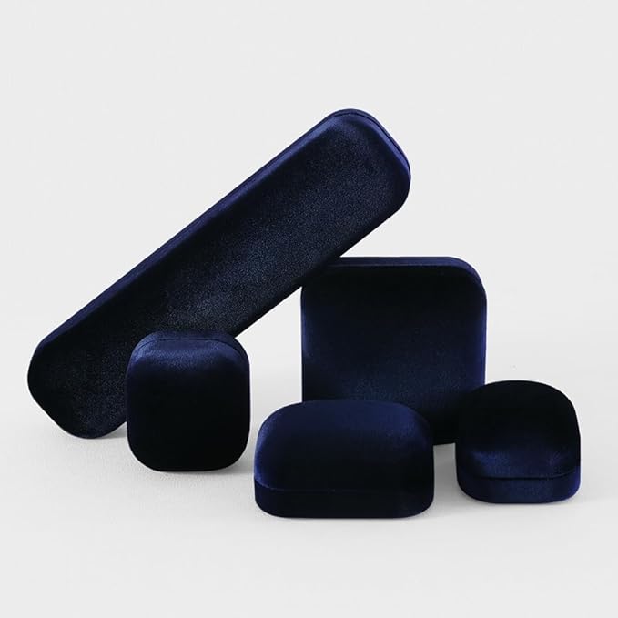 Resilient Velvet Ring Earrings Bracelet Necklace Display Box, Travel Mini Jewelry Organizer Case (Blue, Bracelet Box)