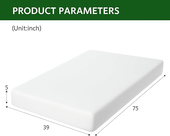 5 Inch Twin Size Mattress in a Box,Memory Foam Mattress for Comfort Sleep, Cooling Night Sleep & Pressure Relief, Ships Compressed (5", Twin)