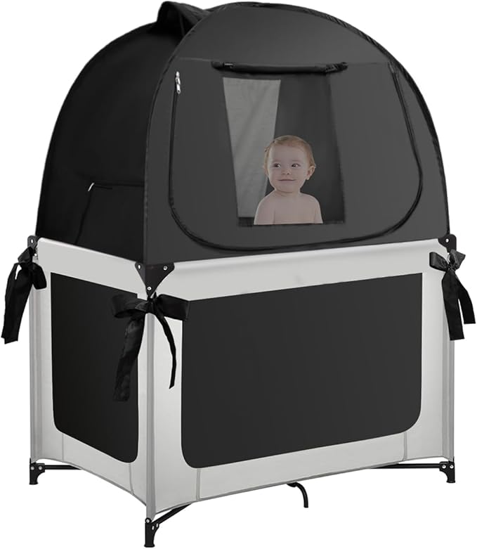 Pack N Play Blackout Cover, Portable Travel Essential Pack N Play Cover, Dark Pack and Play Blackout Cover for Baby Sleeping, Block 90% + Light