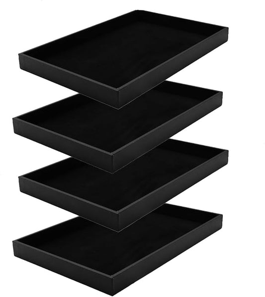 Black Velvet Jewelry Tray for Drawers Black Jewelry Display Tray Stackable Jewelry Trays Stackable Jewelry Organizer Trays for Necklace Bracelet Ring Watch Tray Felt Jewelry Tray(4 Pack)
