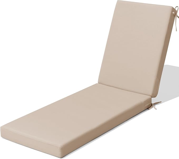 Crestlive Products Chaise Lounge Cushion Outdoor, 72x21 Inch, Waterproof & 3-Year Fade Resistant Lounge Chair Cushion for Outdoor Furniture, Patio Cushion for Pool, Lawn, Deck, Beige
