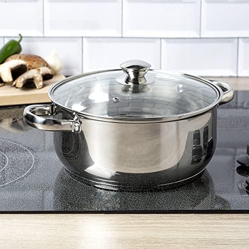 Ecolution Stainless Steel Stock Pot, Encapsulated Induction Ready Cooking Pot with Glass Lid, Oven Safe, Dishwasher Safe Soup Pot, 5-Quart