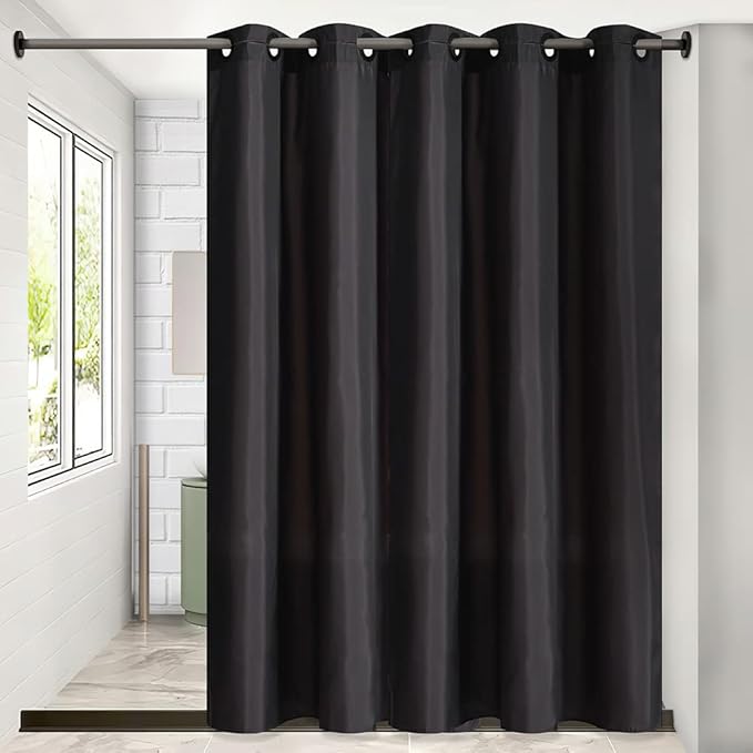 Furlinic No Hook Extra Long Shower Curtain 96 Length,Polyester Cloth Fabric Bathroom Curtain with 10 Built-in Grommets,Waterproof & Machine Washable,78 x 96 Inch