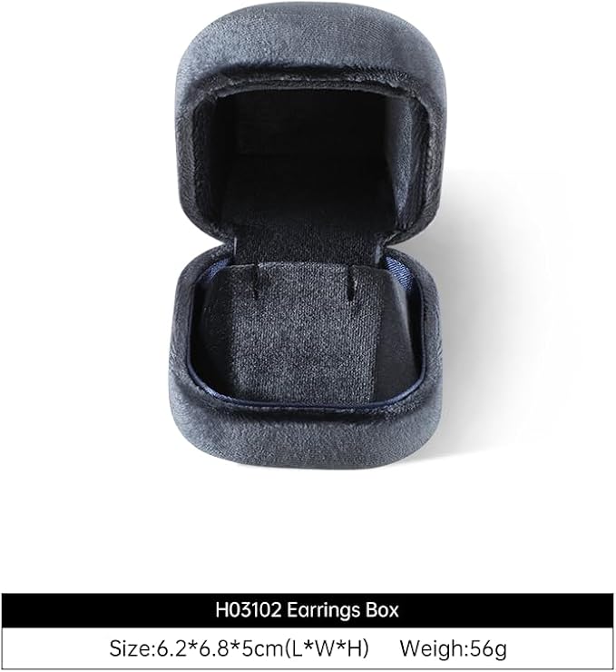Resilient Velvet Ring Earrings Bracelet Necklace Display Box, Travel Mini Jewelry Organizer Case (Gray, Earrings Box)