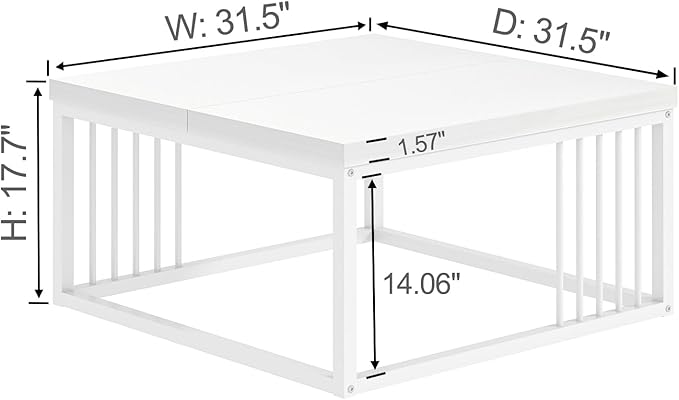 FOLUBAN White Coffee Table, Modern Rustic Wood and Metal Center Table, Industrial Simple Cocktail Tea Table for Living Room, 31.5 Inch