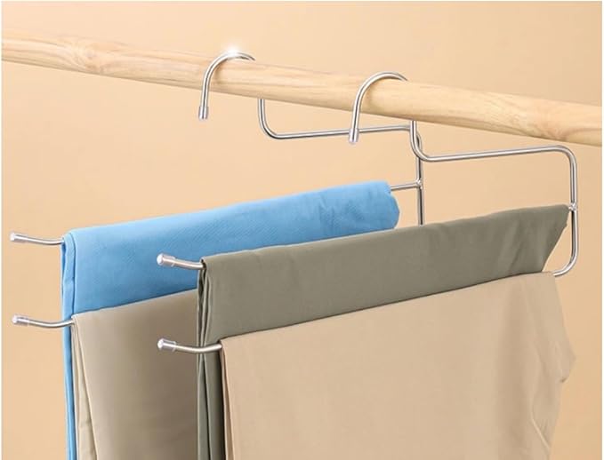 Pants Hangers Space Saving,6 Pack 2 Layers Trouser Hanger Multifunctional 5.0 mm Stainless Steel Jeans Rack for Wardrobe Trousers Scarf Jeans Silver
