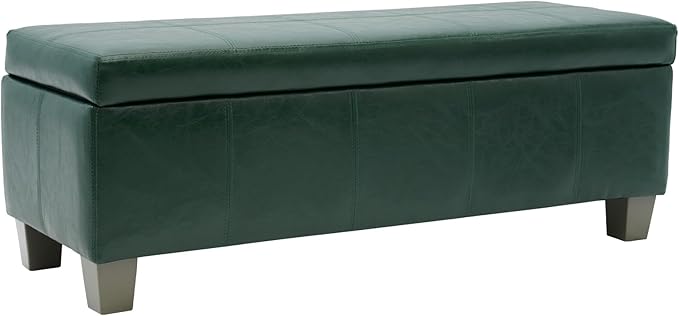 Green Faux Leather Ottoman with Storage, Rectangular Extra Long Storage Bench for Bedroom and Living Room