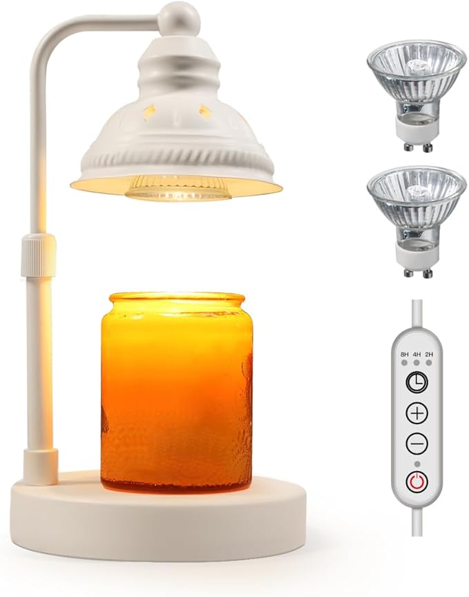 LIDORE Candle Lamp, Candle Warmer Lamp with Timer (White, No USB)