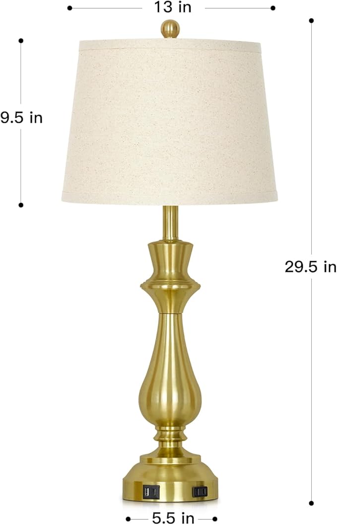 Modern Gold Table Lamps Set of 2 for Living Room,30" Tall Bedside Lamp with USB Charging Port,3-Way Dimmable Touch Nightstand Lamp for Bedroom Desk Side Table Office,Gold