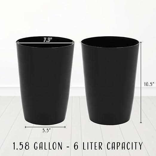 HOLDN’ STORAGE Small Trash Can - Set of 2 Open Top Waste Bin of 1.58 Gallon, Compact Waste Can Perfect for Bathroom, Kitchen, Office, Dorm - Durable Garbage Can - Glossy Black