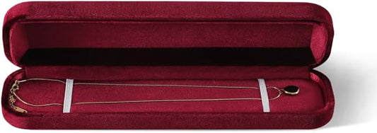 Resilient Velvet Ring Earrings Bracelet Necklace Display Box, Travel Mini Jewelry Organizer Case (Red, Long Chain Box)