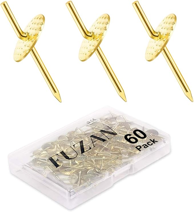 60pcs Picture Hangers, 20lbs Picture Hanging Hooks, Iron Alloy Nail Hooks, Professional Plaster Picture Hanging Kit on Wooden/Drywall Hanging Hardware for Clock,Mirror,Jewelry Golden