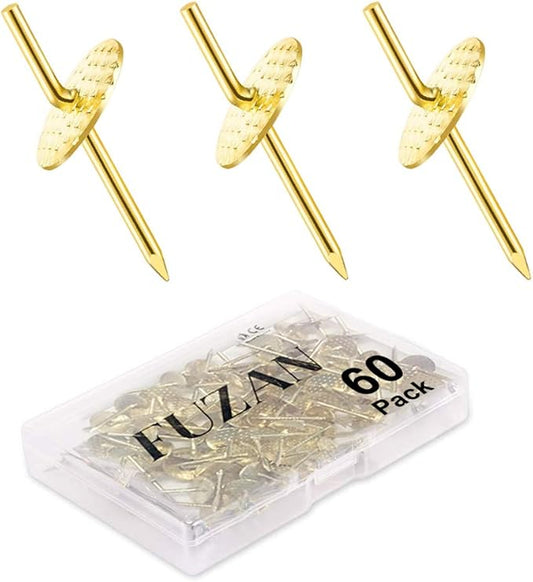 60pcs Picture Hangers, 20lbs Picture Hanging Hooks, Iron Alloy Nail Hooks, Professional Plaster Picture Hanging Kit on Wooden/Drywall Hanging Hardware for Clock,Mirror,Jewelry Golden