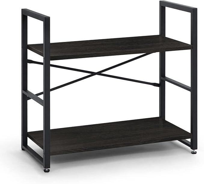 CAPHAUS 2 Tier Small Bookshelf, 24 Inch Width Free Standing Shelf, Bookcase Shelf Storage Organizer, Industrial Book Shelves for Home Office, Living Room, Black Shelves & Metal Frame