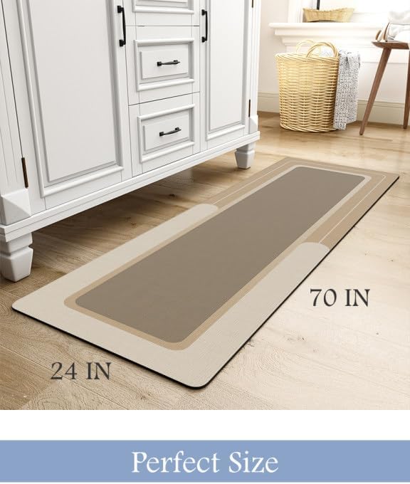MontVoo-Bath Mat Rug Long Non Slip Super Absorbent Bathroom Runner Stain Resistant Quick Dry Thin Bathroom Mat Fit Under Door-24"x70",Beige