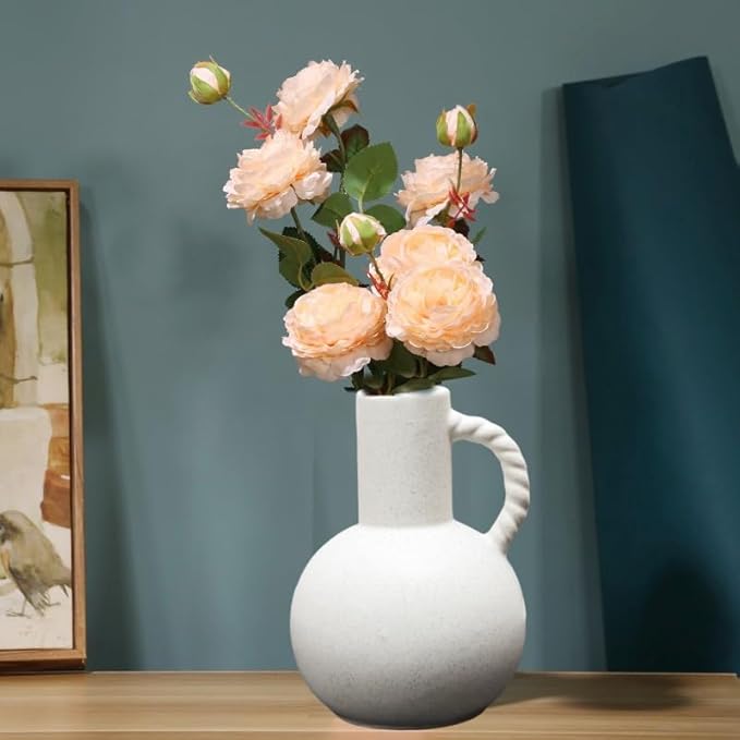 Ceramic Vase with Handles, Minimalist Modern Home Decor, Small Pampas Grass Vases for Table, Shelf Bookshelf, Mantel, Entryway Decorative Flower Vase Centerpieces for Dining Table