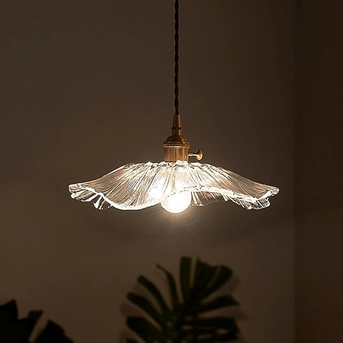 Glass Pendant Light Full Brass Modern Lighting Fixture Transparent Hanging Lamp E26 Socket 11 Inch Adjustable Pendant Lights for Kitchen Island Living Room Bedroom