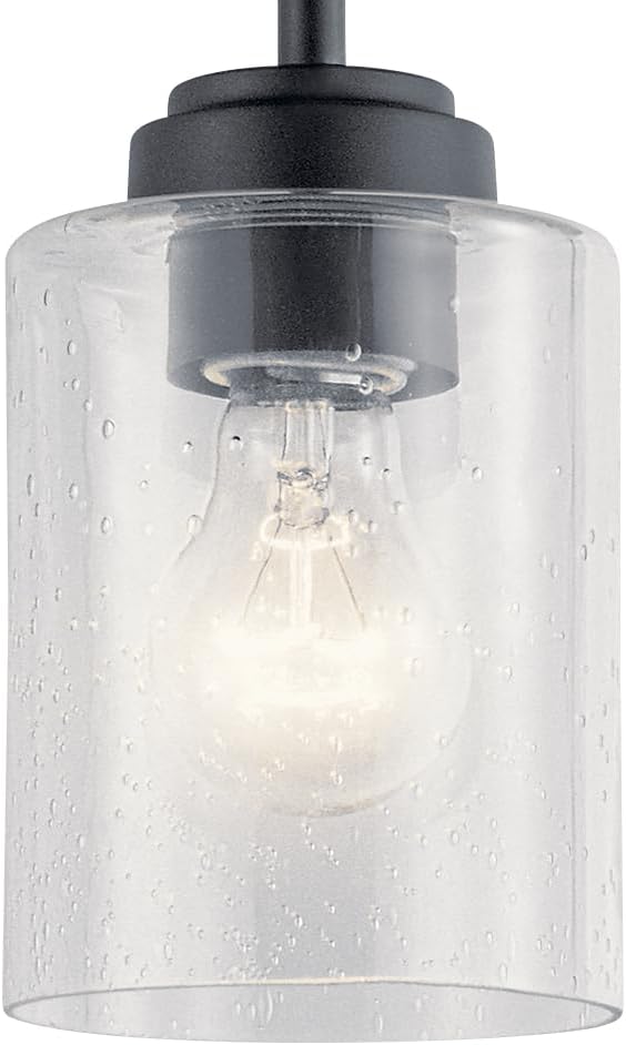Kichler Winslow 7.5" 1-Light Mini Pendant Light with Clear Seeded Glass in Black for Kitchen, Bar, Laundry Sink, Bar Island (7.5" x 4.25"), 44032BK