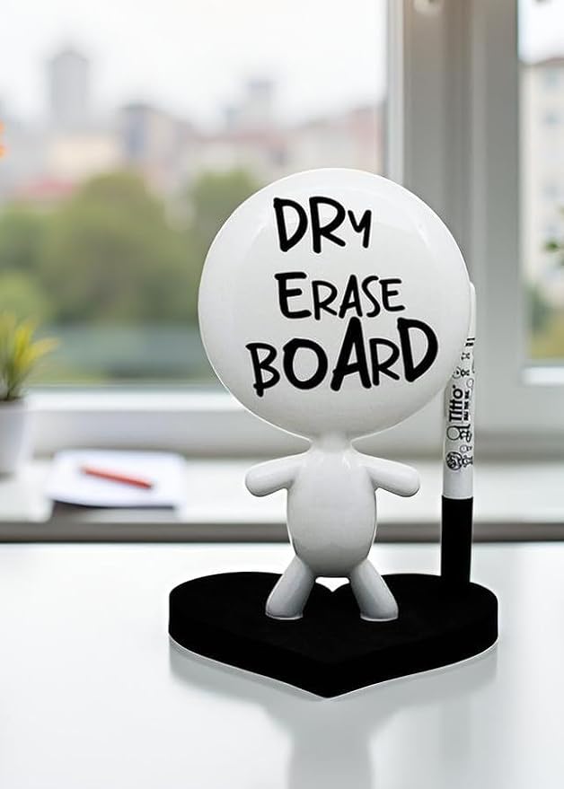 Dry Erase Board - TITTO in Love, Draw Your Ideas - Ceramic Doll - Black Office Design Desk - Coworkers Office Gift - Home Gift (Black)